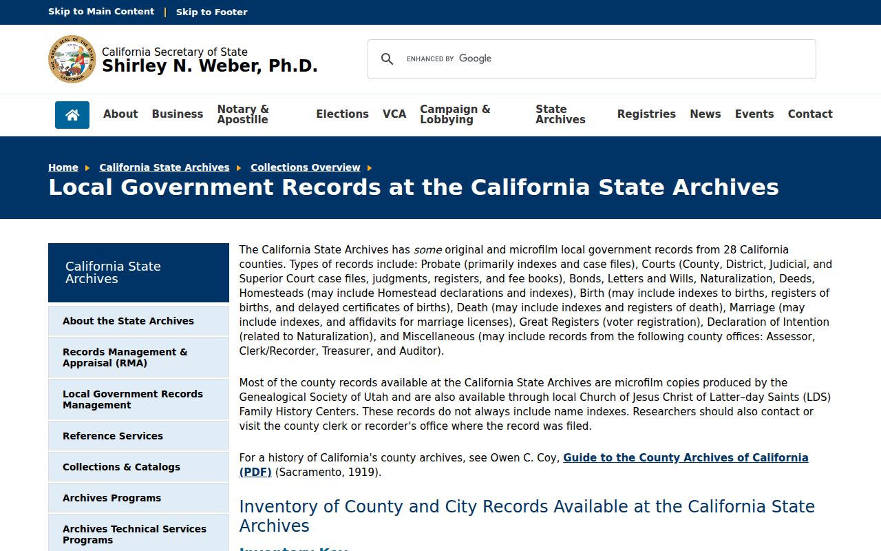 Corcoran city directory research source showing California State Archives county and city records
