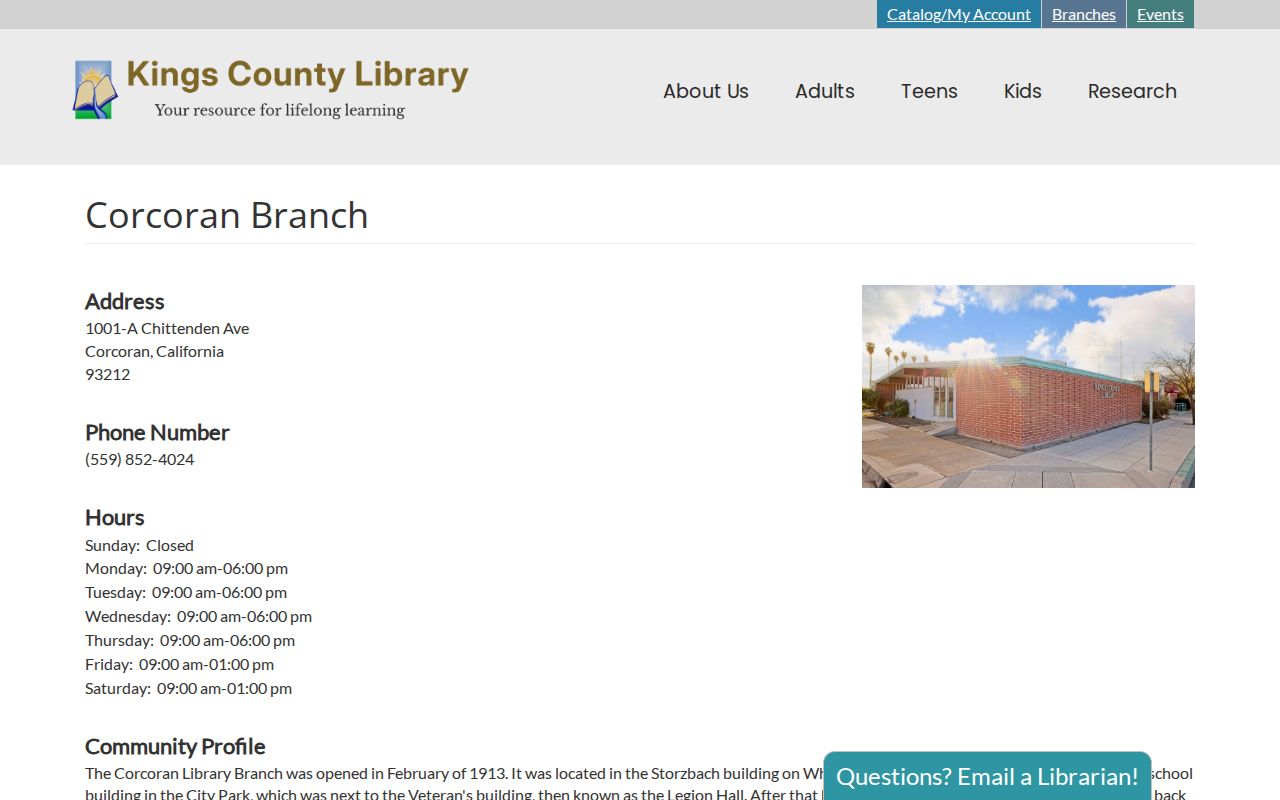Corcoran residents directory source for the Corcoran Branch Library