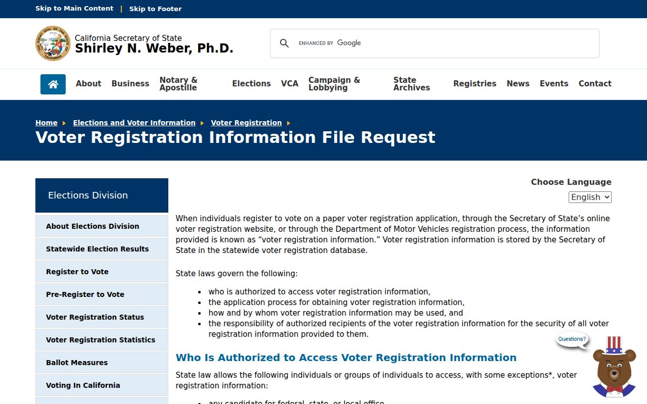 Corcoran neighbors California voter file request access