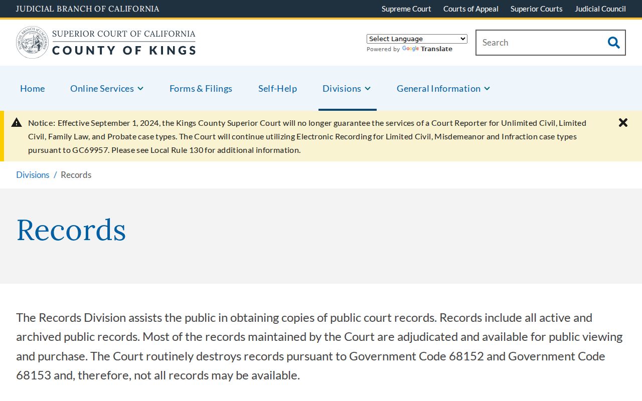 Corcoran resident lookup at the Kings Superior Court records counter