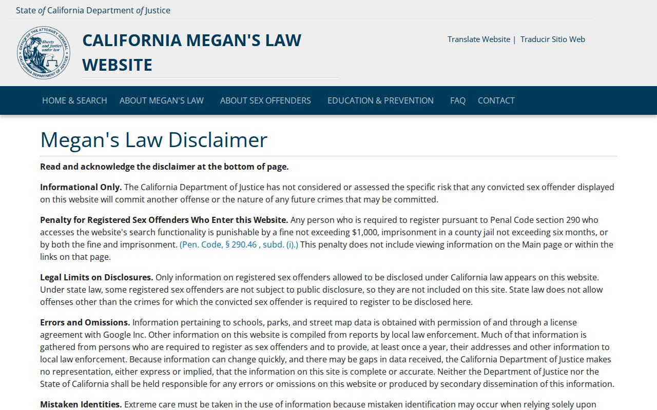 Corcoran ZIP code source for California Megan's Law search gate
